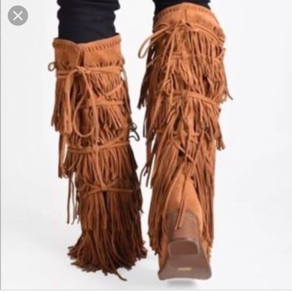 Jeffrey Campbell Tan Fringe Heeled Boots - Picture 4 of 8